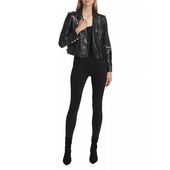 Generation Love Audrina Black Faux Leather Jacket w/ Pearls Size XS NEW Defect - Picture 2 of 13